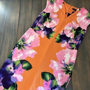 New York & Company NY&Co Stretch Midi Dress Orange Colorful Sleeveless 2XL (K9)